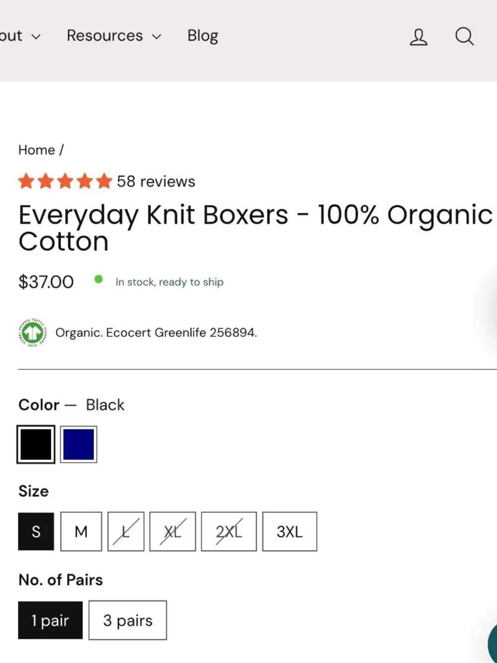 Q for Quinn Everyday Knit Boxers - 100% Organic Cotton Black